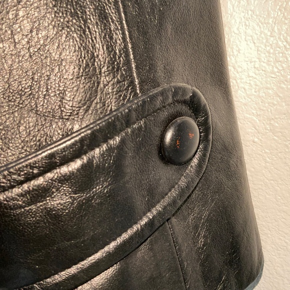 Vintage  Sears 70’s Women’s Black leather Knee Length Coat W/Fur Collar Belted S - Picture 7 of 11